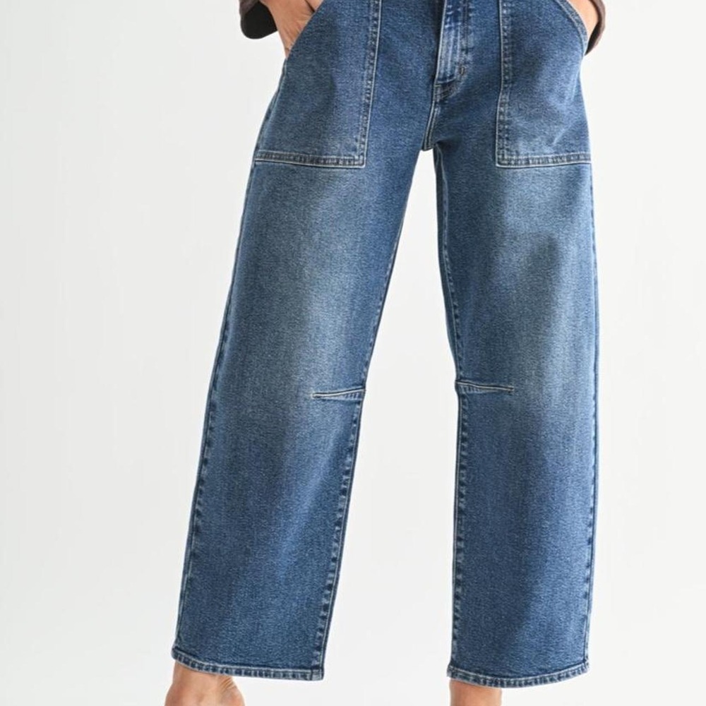 Just Black Denim Utility Seamed Barrel Jeans 26 Medium Wash
